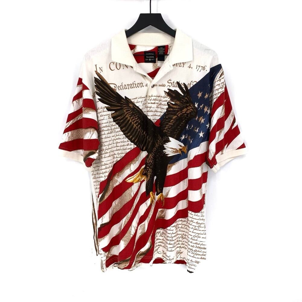 VTG COTTON TRADERS Sport American Flag & Eagle Polo XL